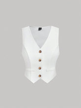 White Handkerchief Pocket Vest And Wide Leg Shorts Set With Pleats And Rolled Hems, Spring/Summer